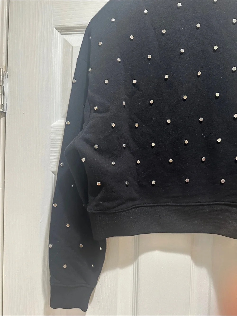 Cropped Black Sweatshirt with Stud Embellishments